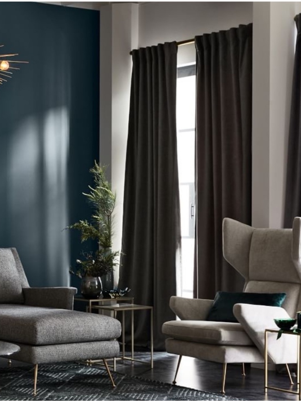 WEST ELM Velvet Tab-Top Curtain Panel in Metal (Gray) 48” x 96” — JUST 1 Panel